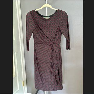 Lauren Ralph Lauren 3/4-Sleeve Ruched Jersey Dress - Black/Purple